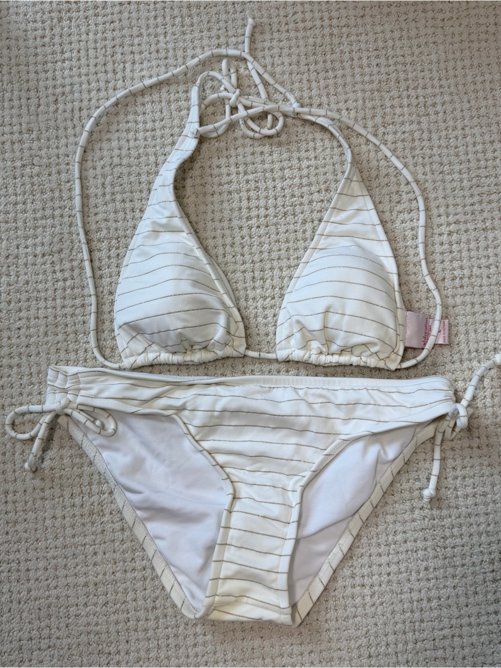 Xhilaration White Bikini with Gold Pinstripes